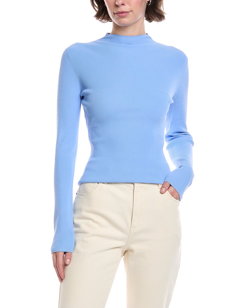 Theory Leenda Mock Neck Ribbed Sweater In Blue