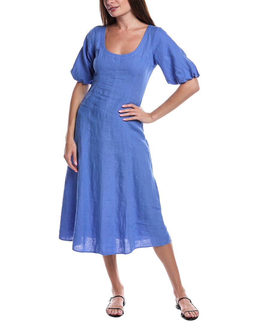 Nation Ltd Narda Balloon Sleeve Linen Midi Dress In Blue