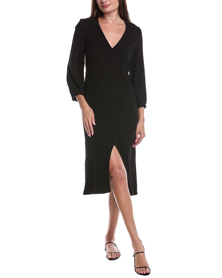 Nation Ltd Olpa Ballon Sleeve V-neck Midi Dress In Black