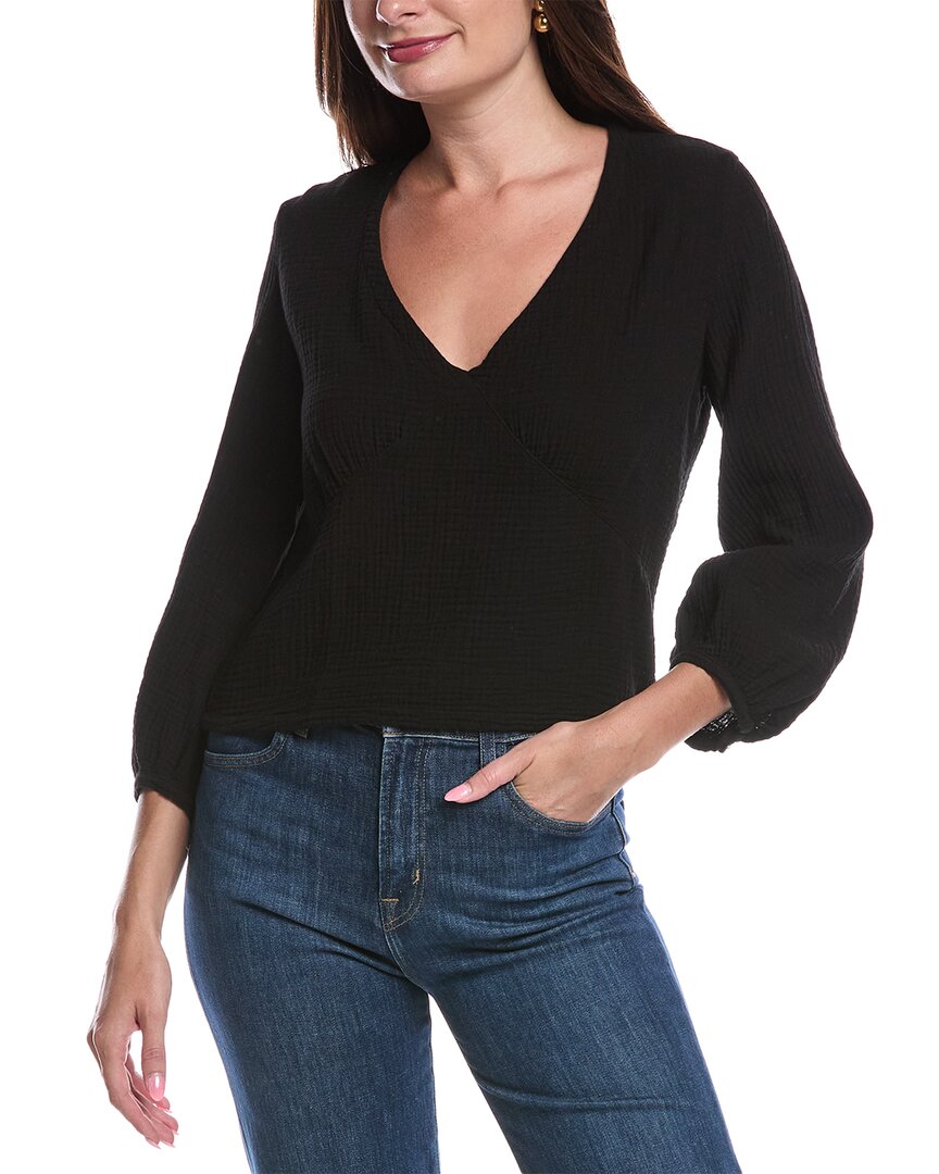 Nation Ltd Maribeth Balloon Sleeve V-neck Top In Black
