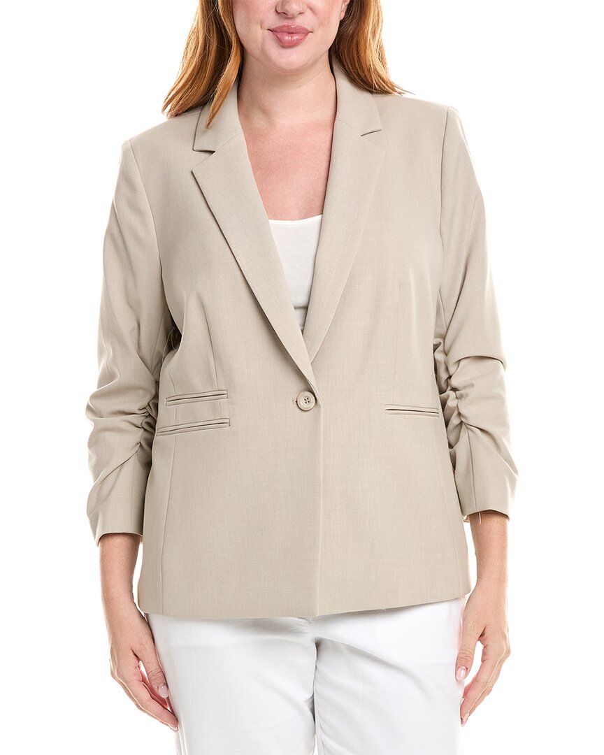 Tahari Asl Plus Size Notched Collar Ruched-sleeve Blazer In Neutral