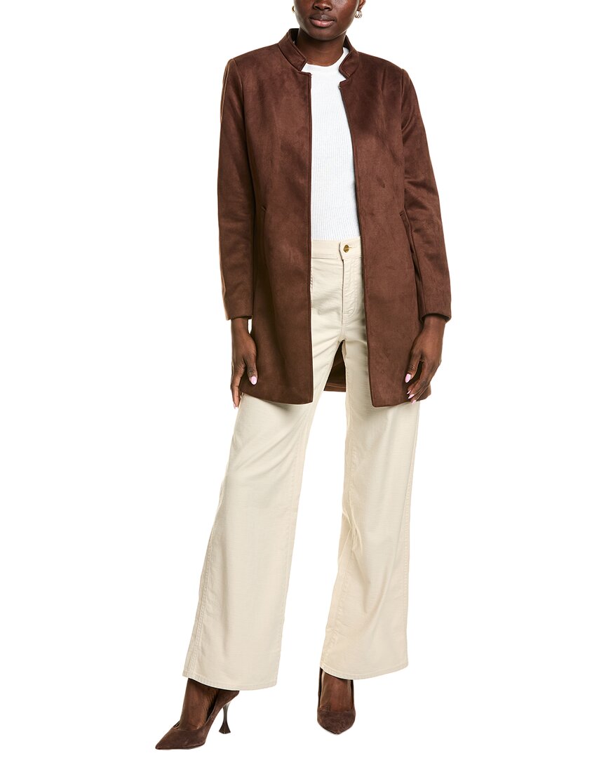 Tahari Asl Faux Suede Long Jacket In Brown