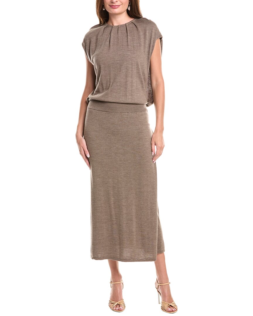 Simkhai Xion Draped Cape Wool Midi Dress In Brown