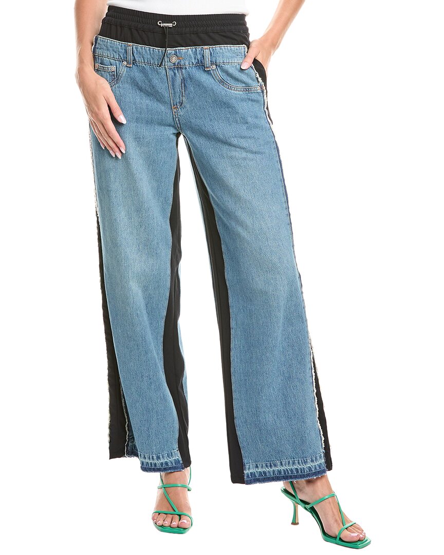 Simkhai Shia Straight Leg Wool-blend Pant In Blue