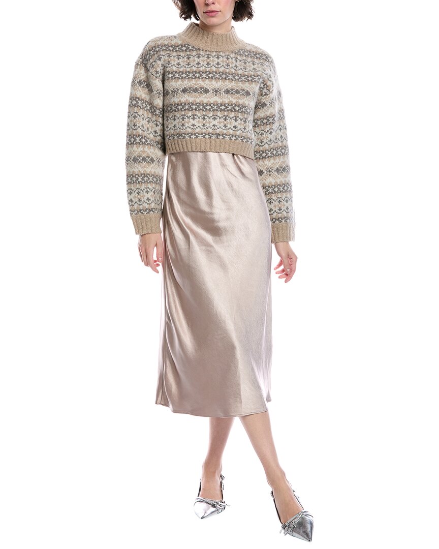 Design History 2pc Lou Wool-blend Sweater Slip Dress In Sand