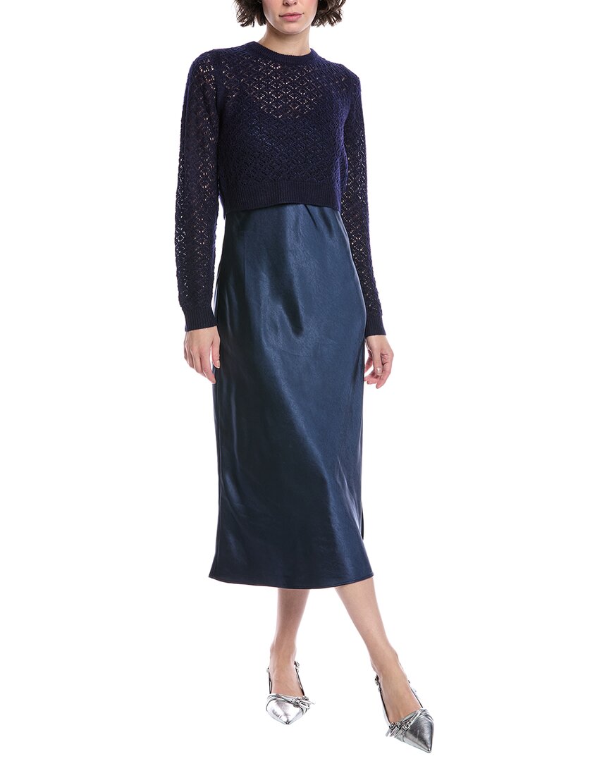 Design History 2pc Val Wool-blend Sweater Slip Dress In Blue