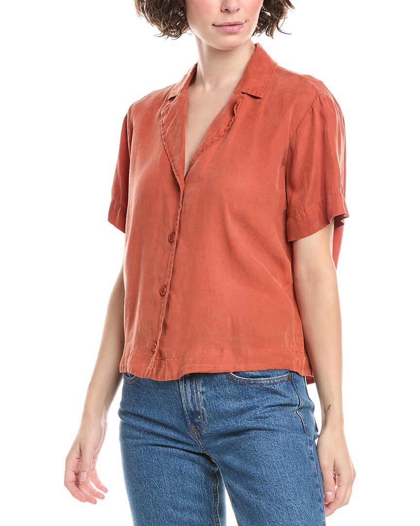 Bella Dahl Short Sleeve Flowy Button Down In Brown