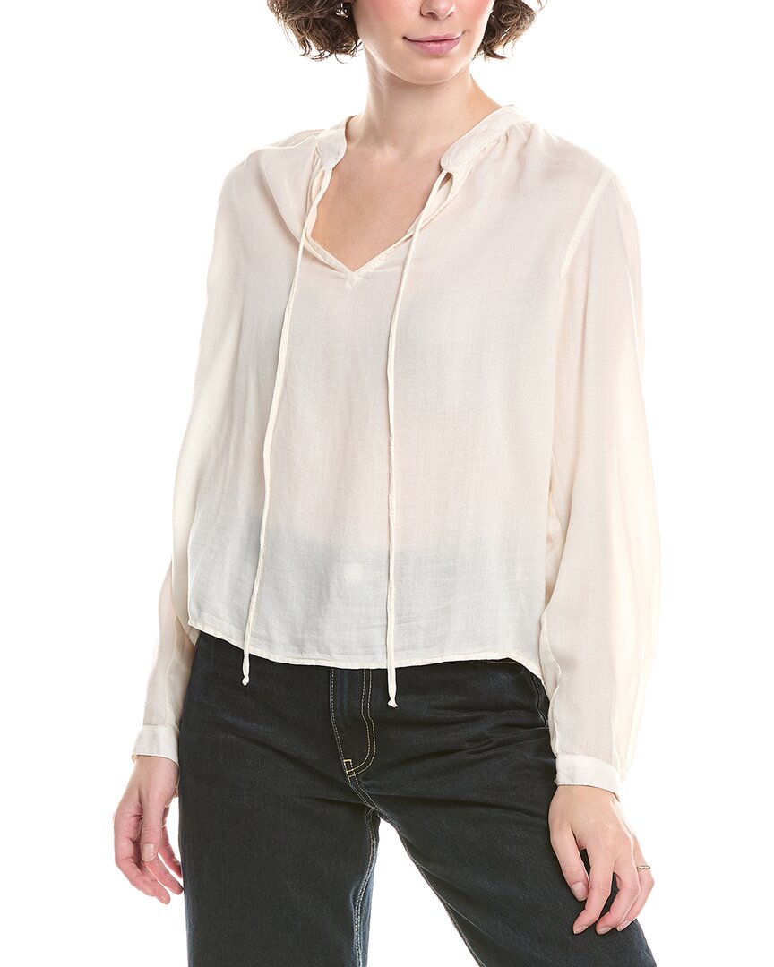 Bella Dahl Flowy Tie Neck Blouse In White