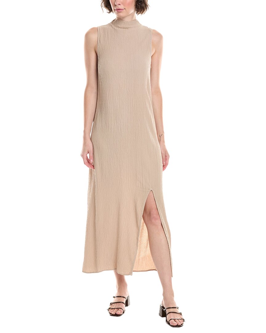 Bella Dahl Smock Textured Mock Neck Midi Dress In Brown