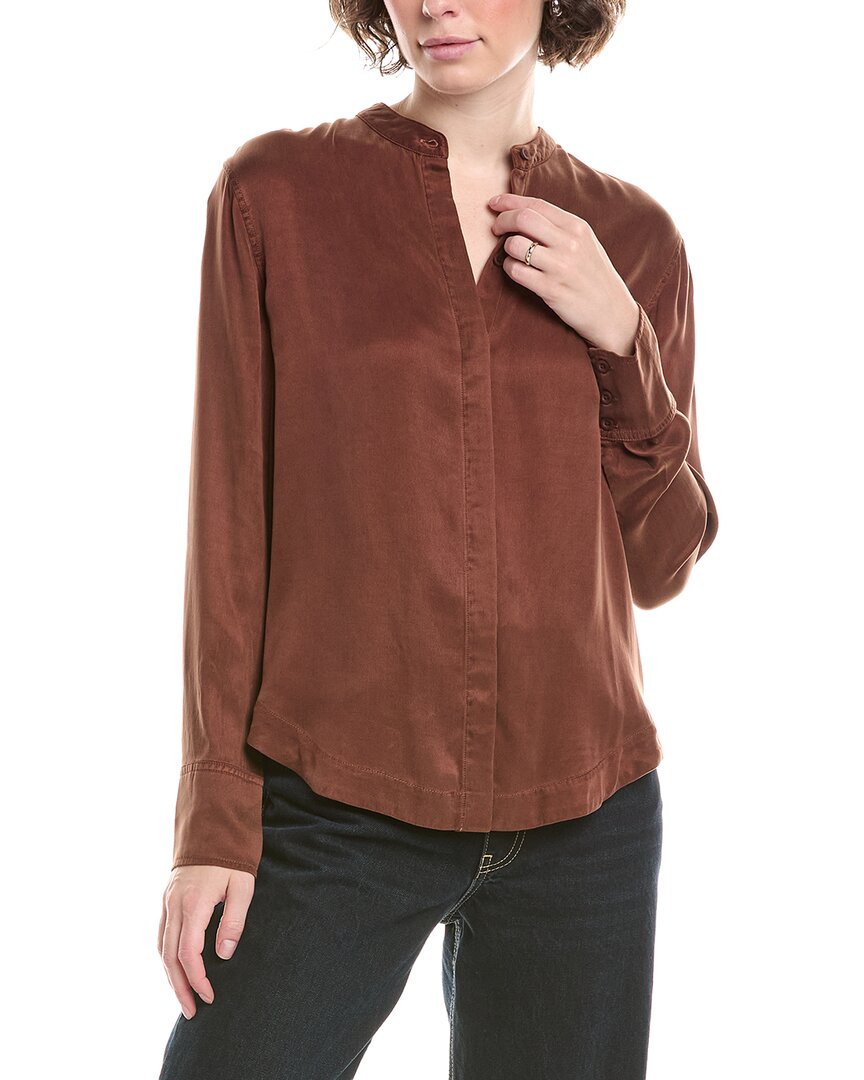 Bella Dahl Mandarin Collar Button-up Shirt In Brown