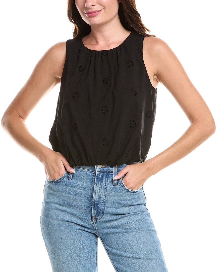 Michael Stars Hazel Eyelet Bubble Sleeveless Top In Black