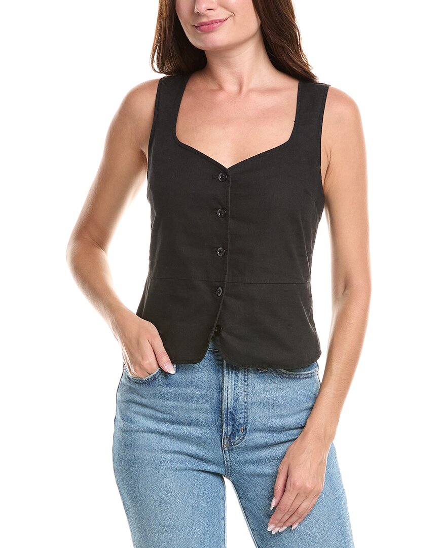 Michael Stars Honey Linen-blend Button Vest In Black