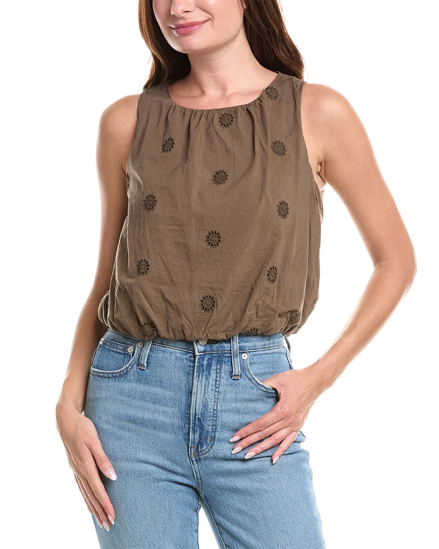 Michael Stars Hazel Eyelet Bubble Sleeveless Top In Brown