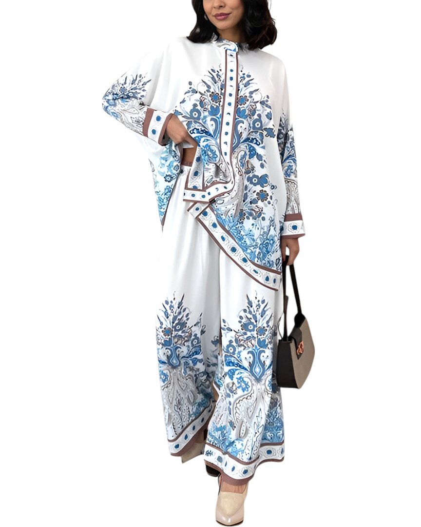 Wellway 2pc Blouse & Pant Set In White