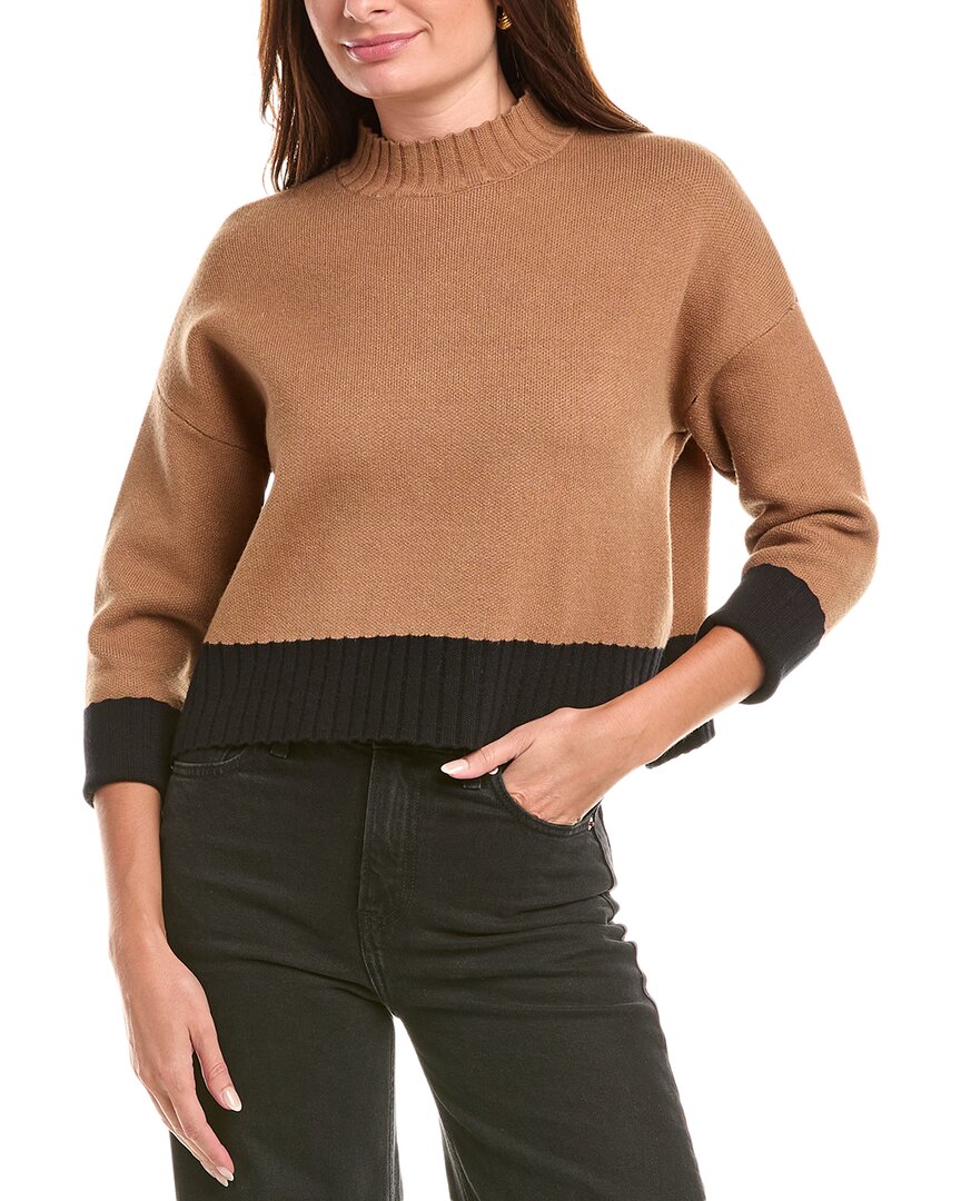 Rain + Rose Mock Neck Cropped Sweater In Brown