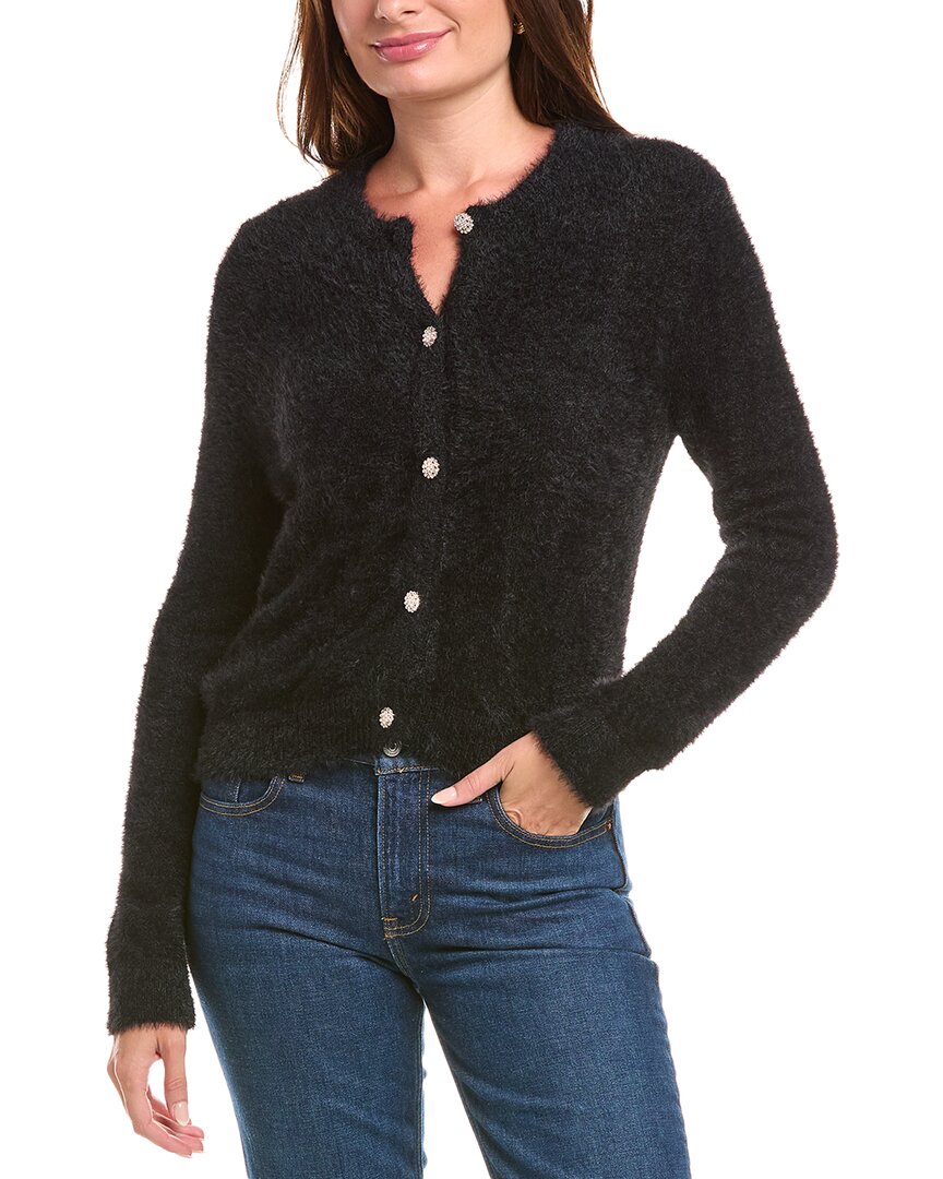Rain + Rose Eyelash Cardigan In Black