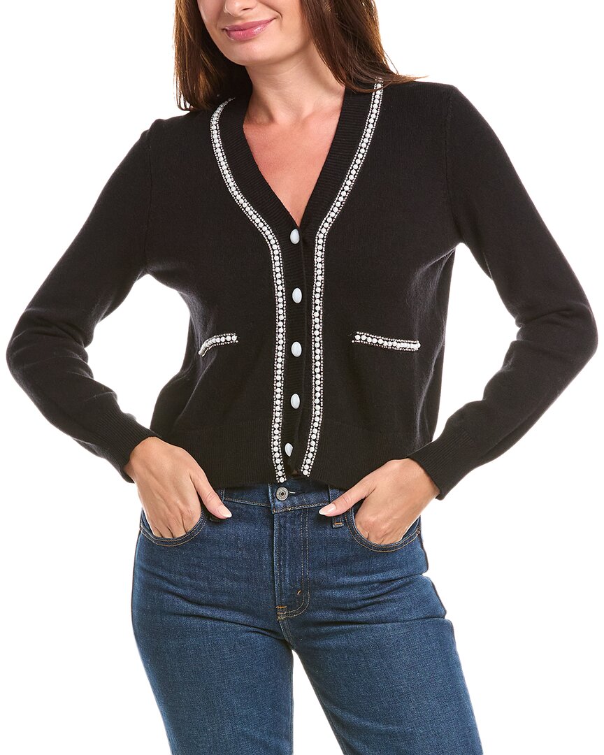 Rain + Rose Embellished Trim Cardigan In Black