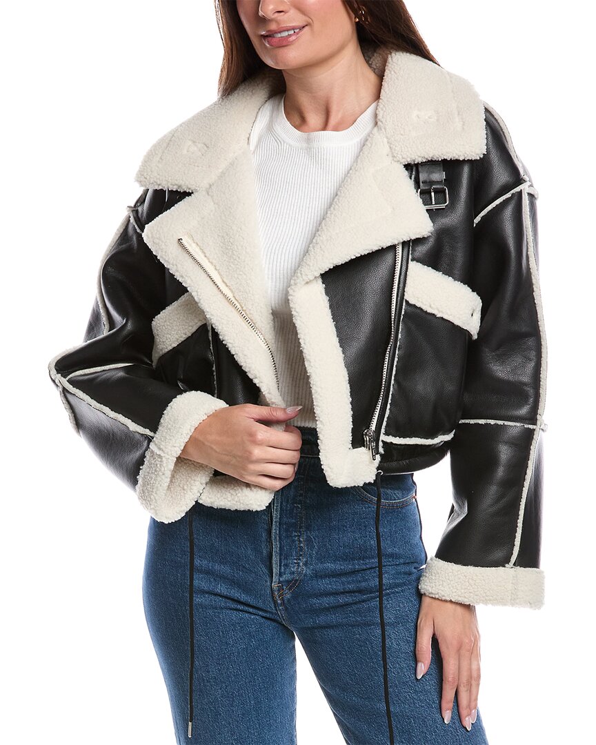 Blanknyc Faux Shearling Moto Jacket In Black