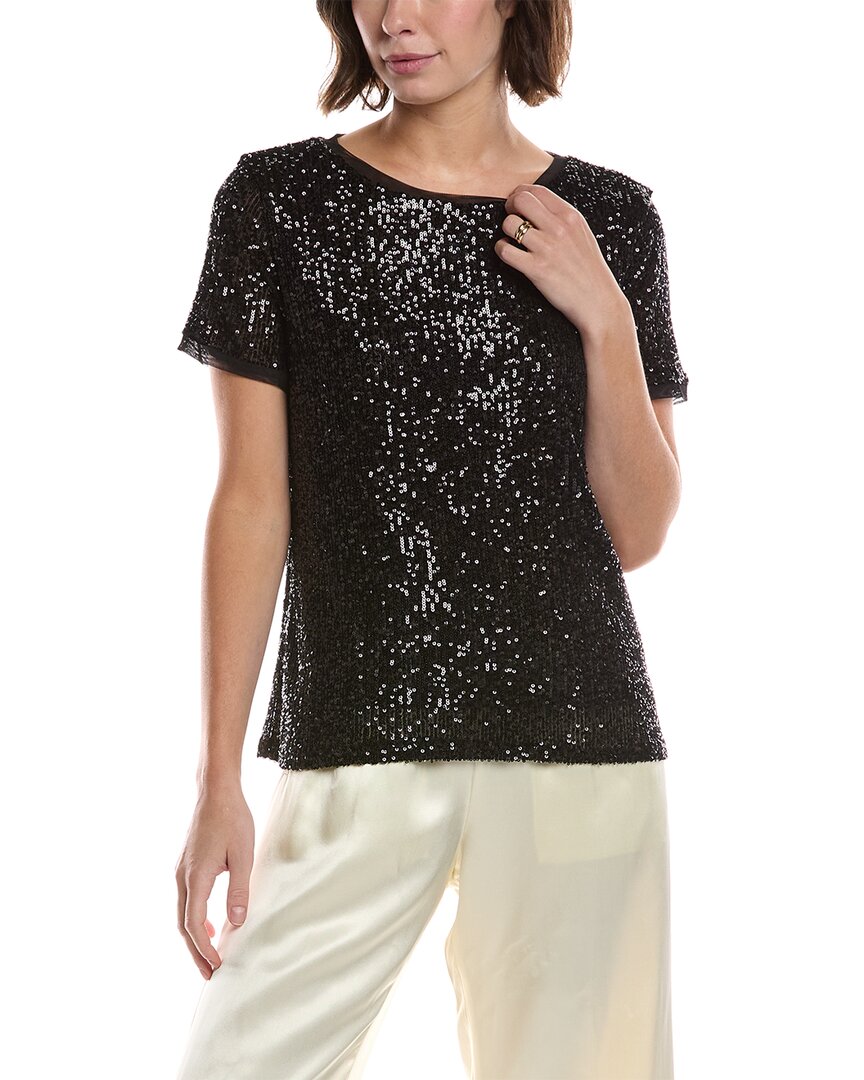 Anne Klein Matte Sequin Mesh Top In Black