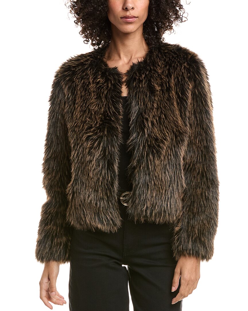 Anne Klein Faux Fur Jacket In Brown