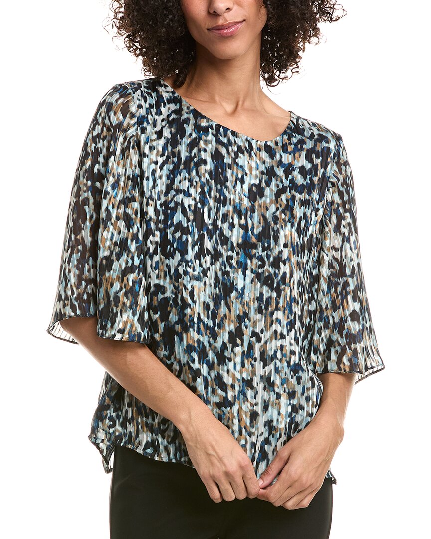 Anne Klein Splatter Print Cape Sleeve Top In Blue