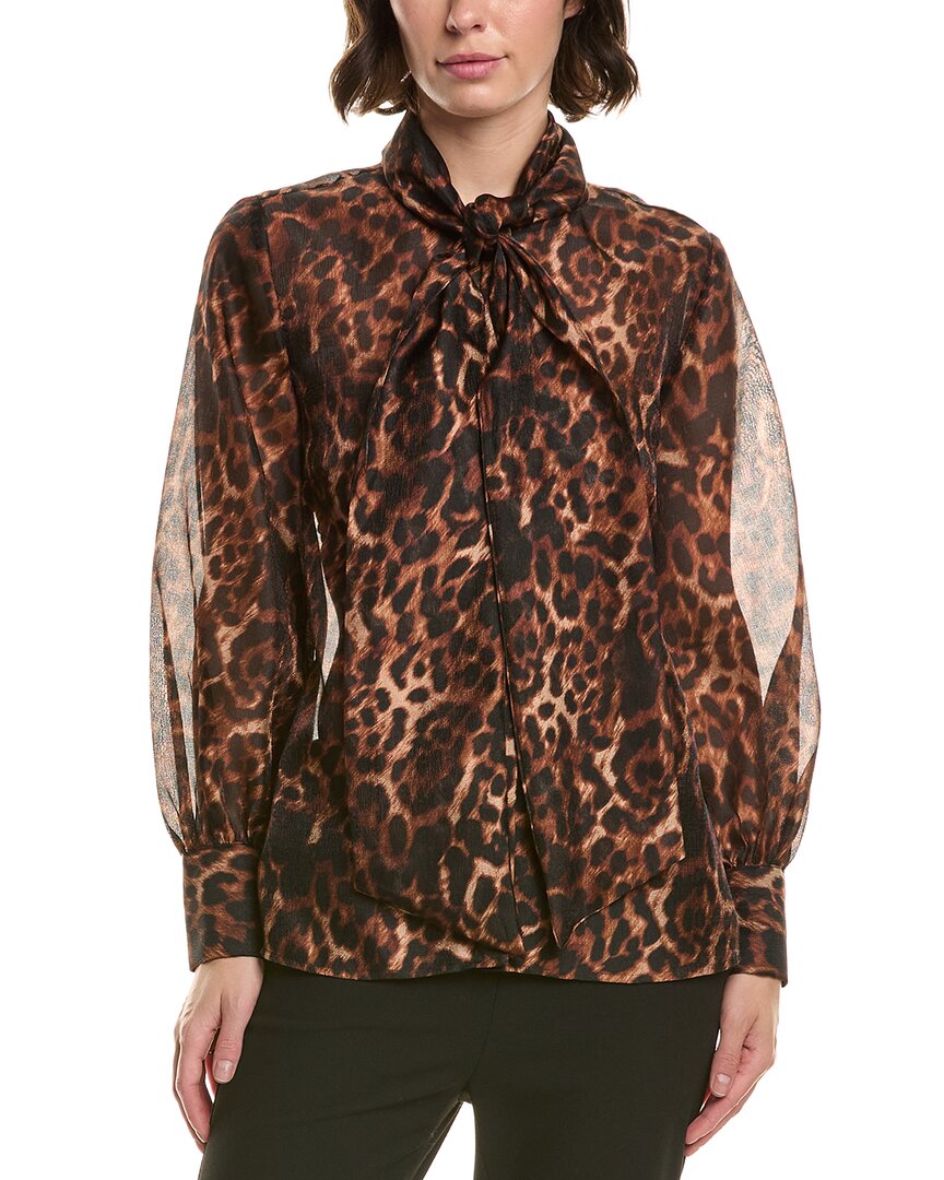 Anne Klein Raglan Printed Blouse In Brown
