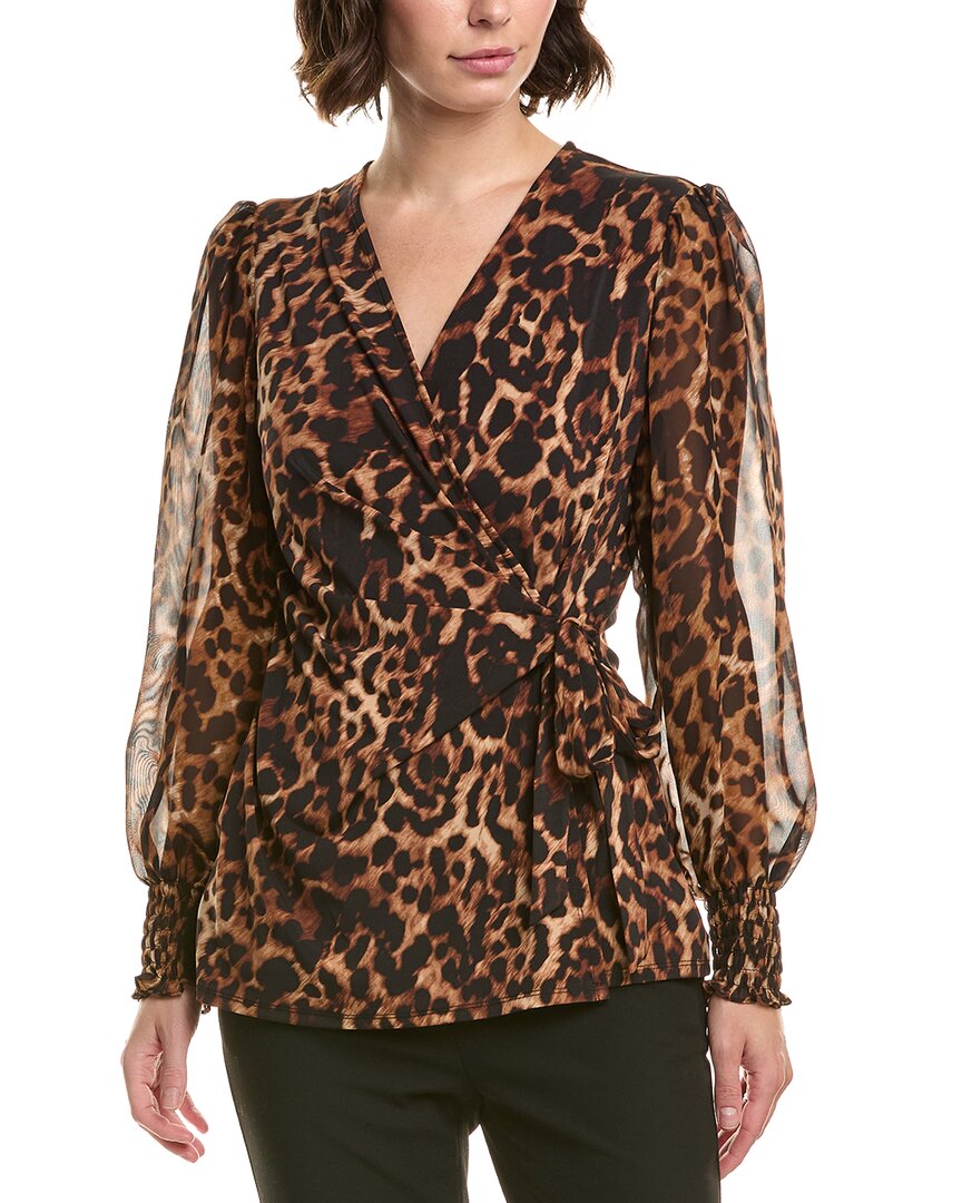 Anne Klein Printed Wrap Top In Animal Print