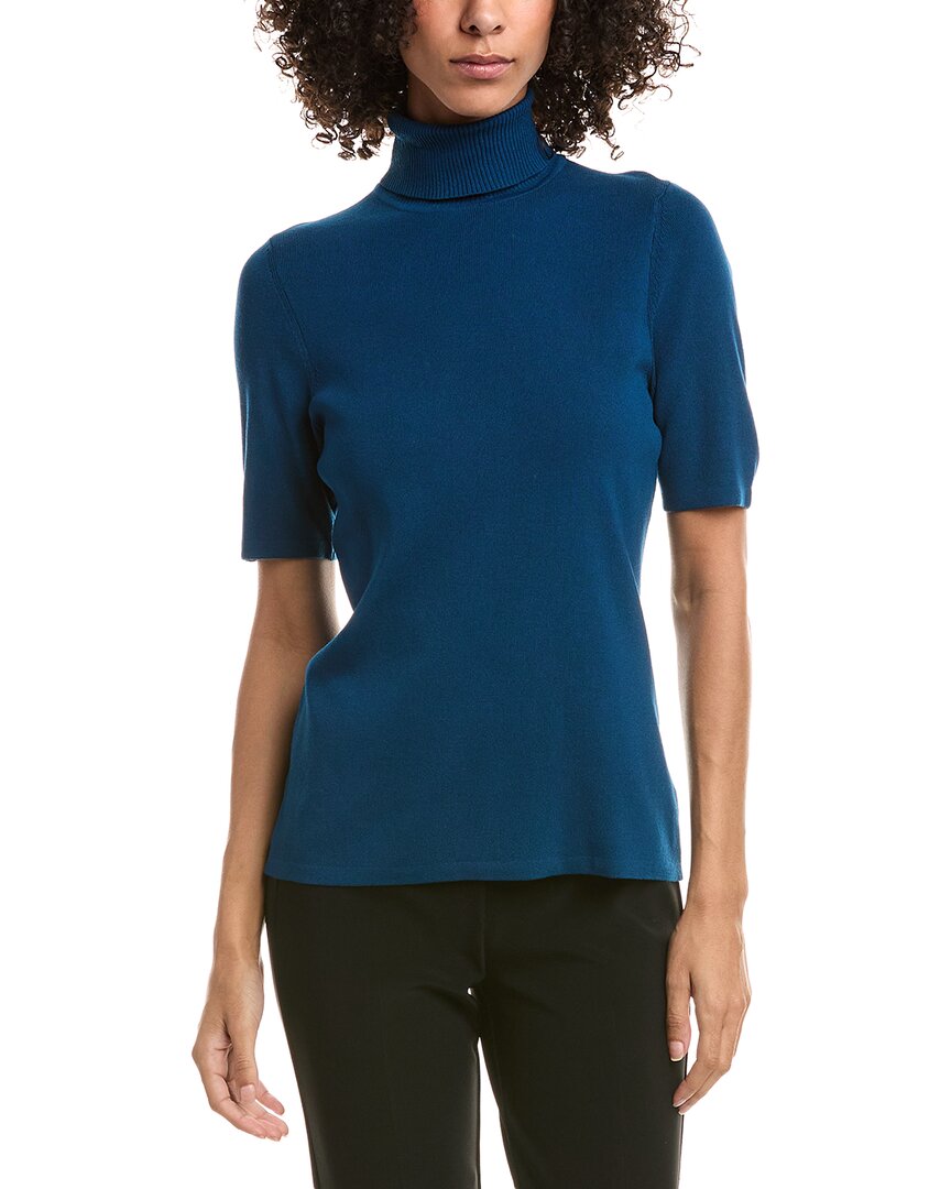 Anne Klein Short Sleeve Turtleneck Sweater In Blue
