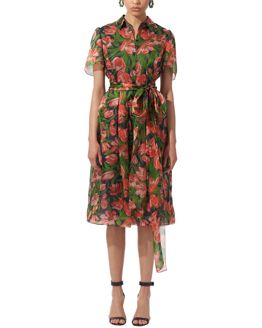 Carolina Herrera Button-down Collared Silk Midi Dress In Blue