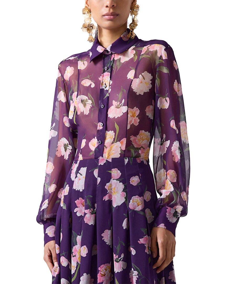 Carolina Herrera Collared Button-down Silk Top In Purple