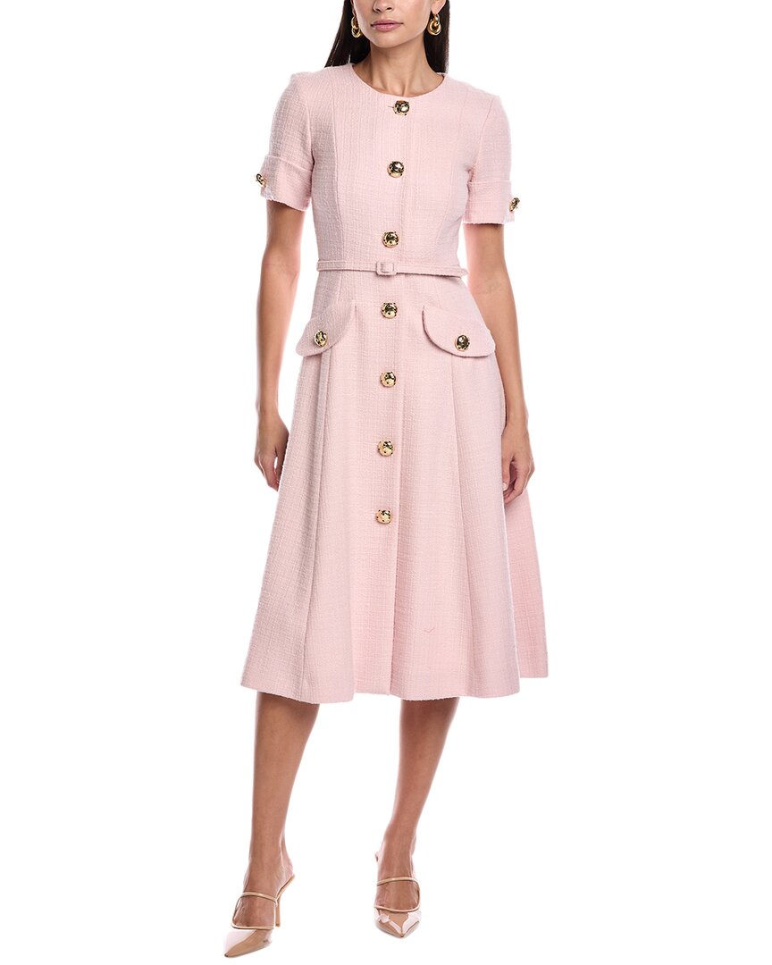 Carolina Herrera Crewneck Wool Midi Dress In Pink