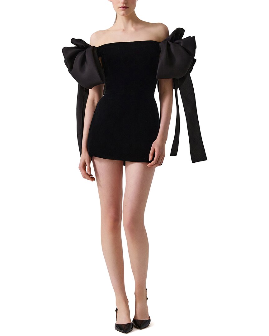 Carolina Herrera Dramatic Bow Silk Mini Dress In Black