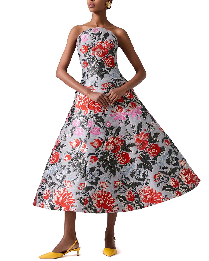 Carolina Herrera Strapless Curved Neckline Linen-blend A-line Dress In Gray