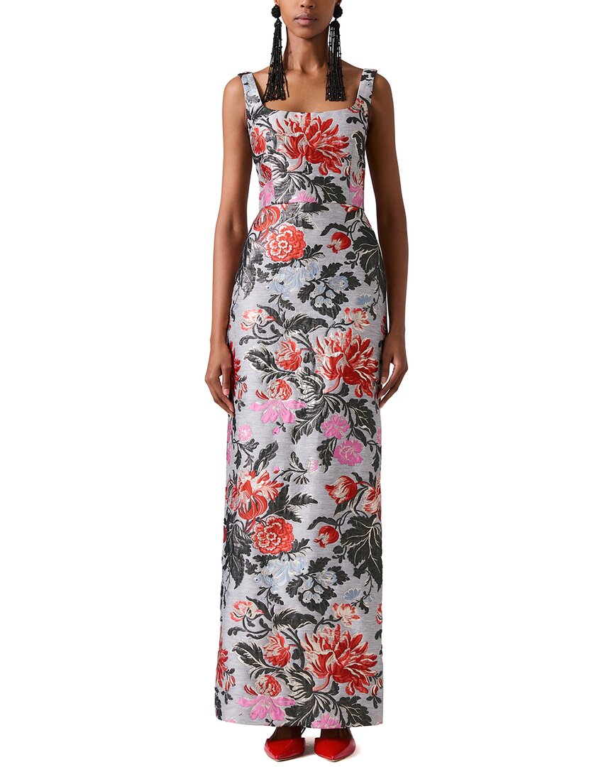 Carolina Herrera Thin Strap Scoop Neck Column Linen-blend Gown In Gray