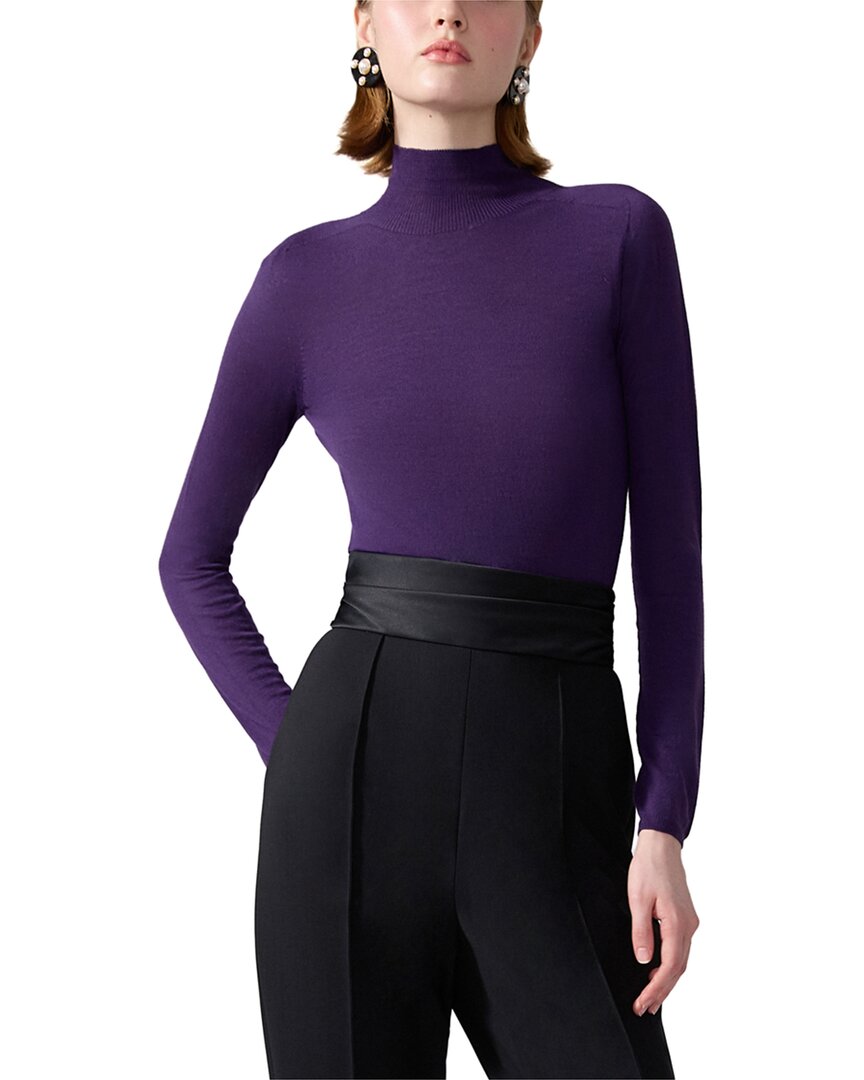 Carolina Herrera Sheer Knit Turtleneck Wool Top In Purple
