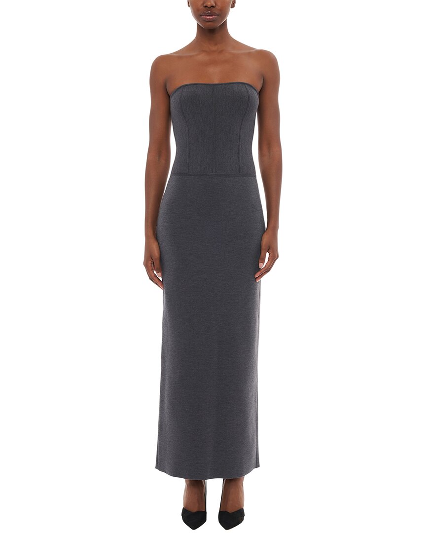 Carolina Herrera Strapless Corset Wool-blend Dress In Gray