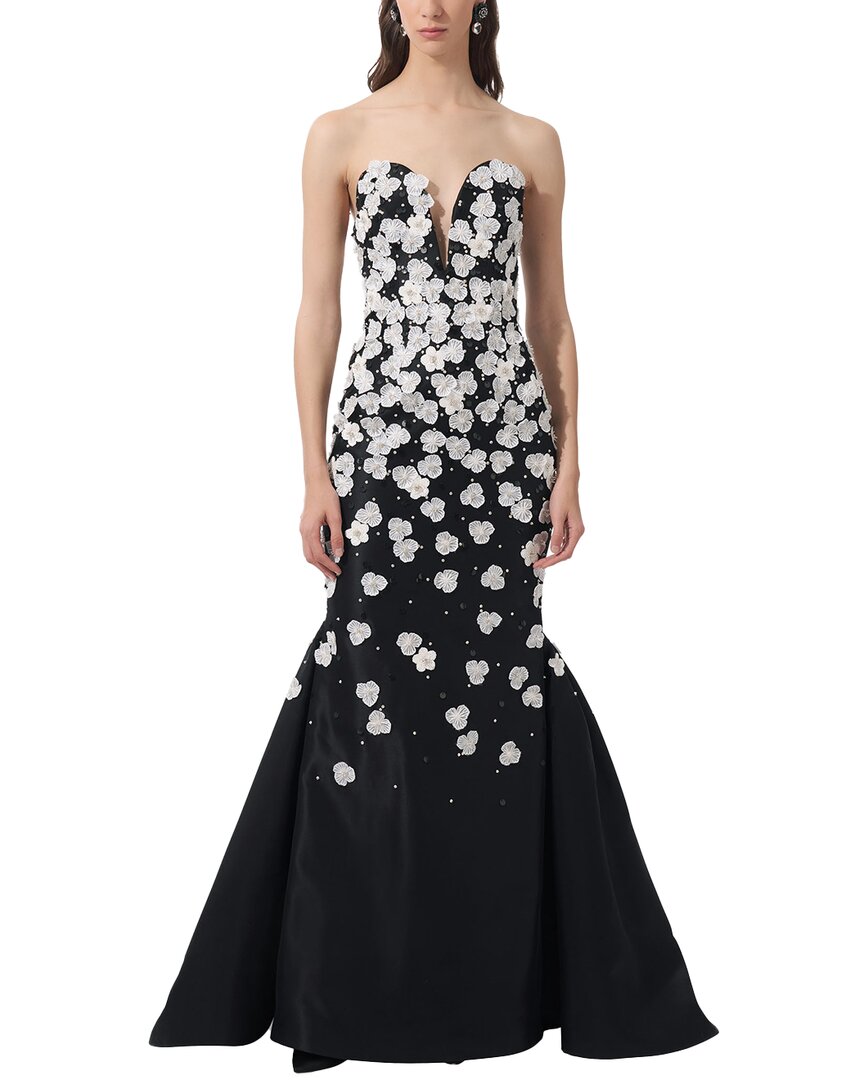 Carolina Herrera Embellished Deep V Column Trumpet Silk Gown In Multi
