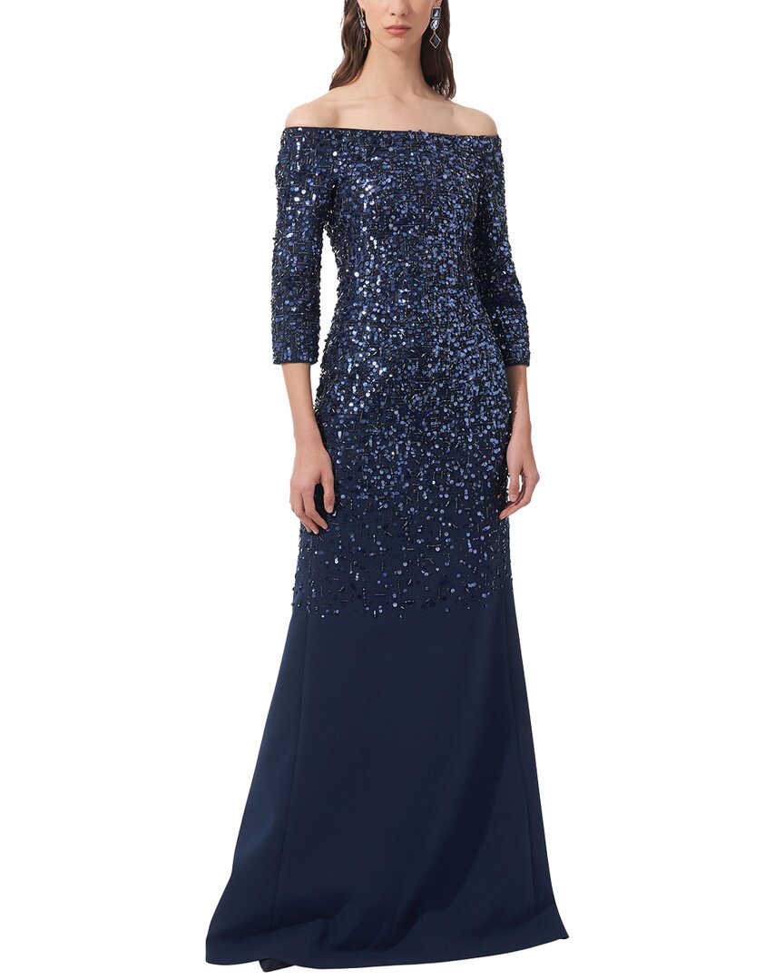 Carolina Herrera Embellished Off-shoulder Flare Gown In Blue