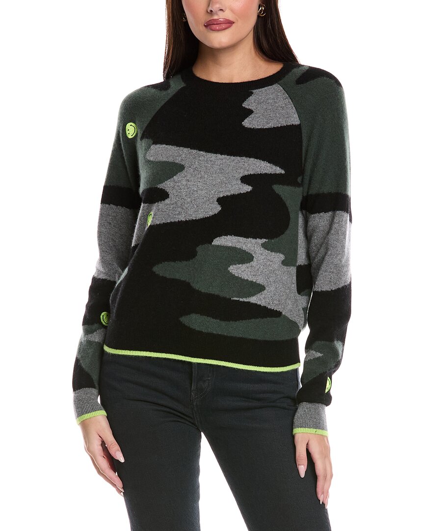 Brodie Cashmere Camo Smiley Cashmere Crewneck Sweater In Multi