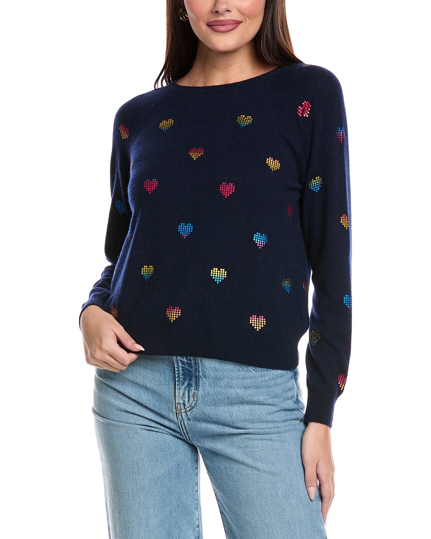 Brodie Cashmere Foil Heart Mini Cashmere Sweater In Blue