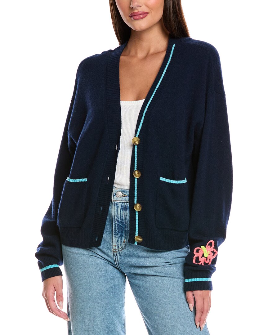 Brodie Cashmere Tropical Cording Cashmere Cardigan In Blue