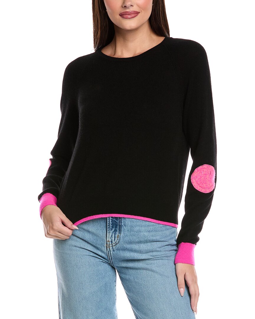 Brodie Cashmere Twist Smiley Patch Cashmere Sweater In Black