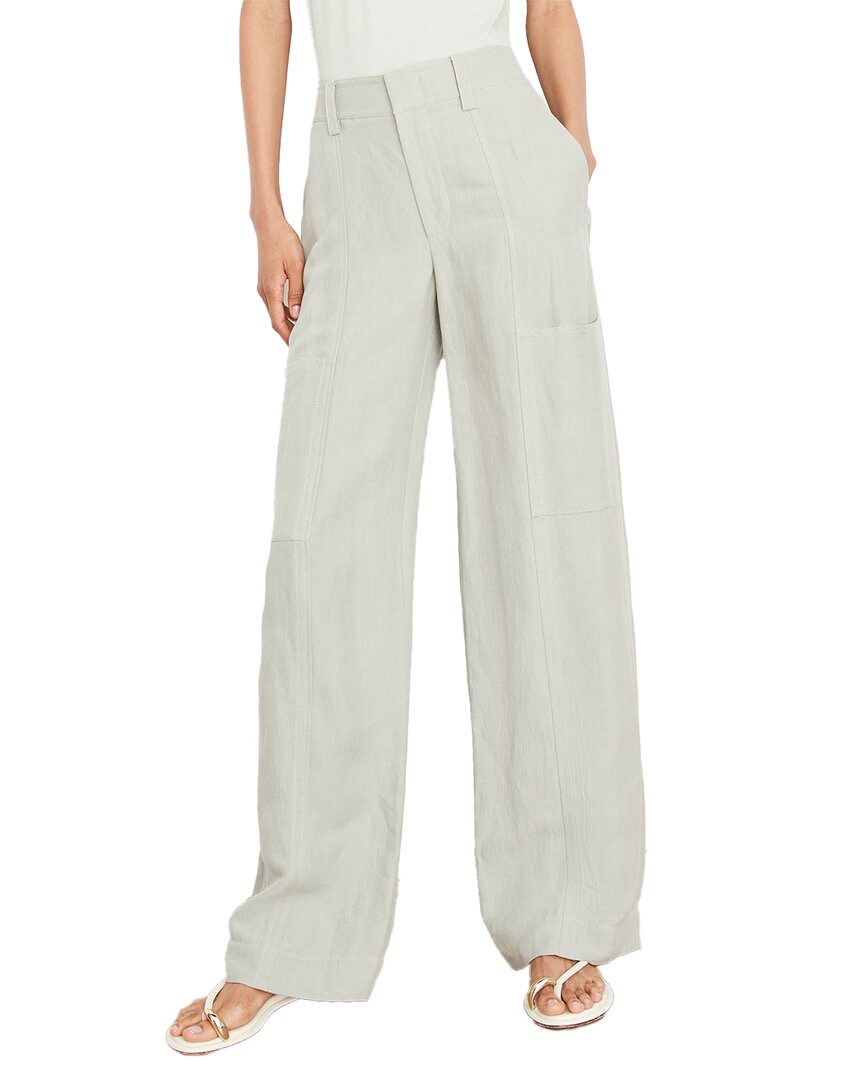 Vince Drop Waist Utility Linen-blend Wide Leg Pant In Blue