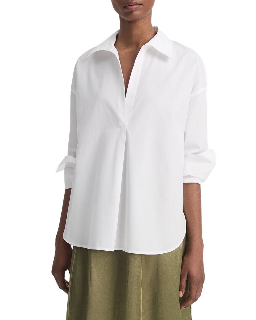 Vince Cotton Half-placket Shirt In Optic-white In White