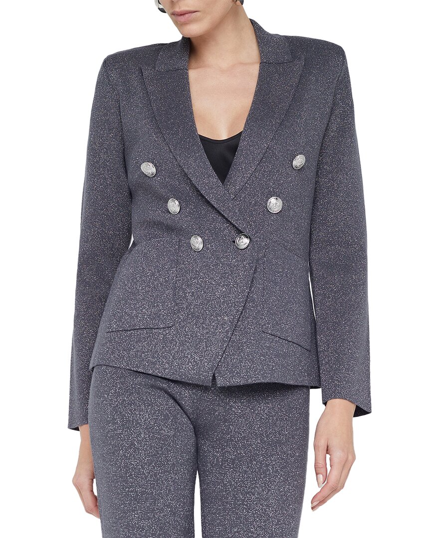 L'agence Kenzie Metallic Knit Blazer In Gray