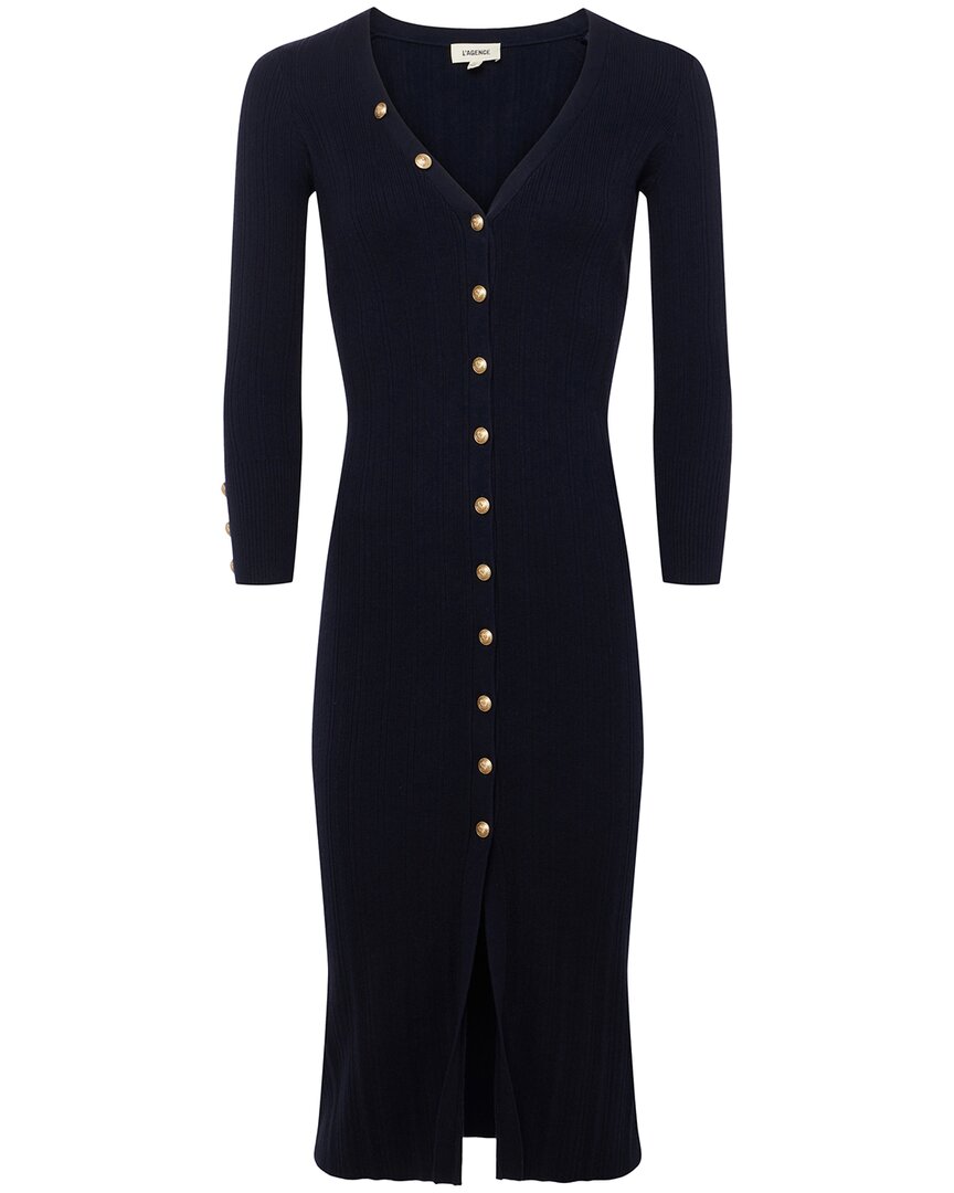 L'agence Kyra Button Duster Silk-blend Dress In Blue