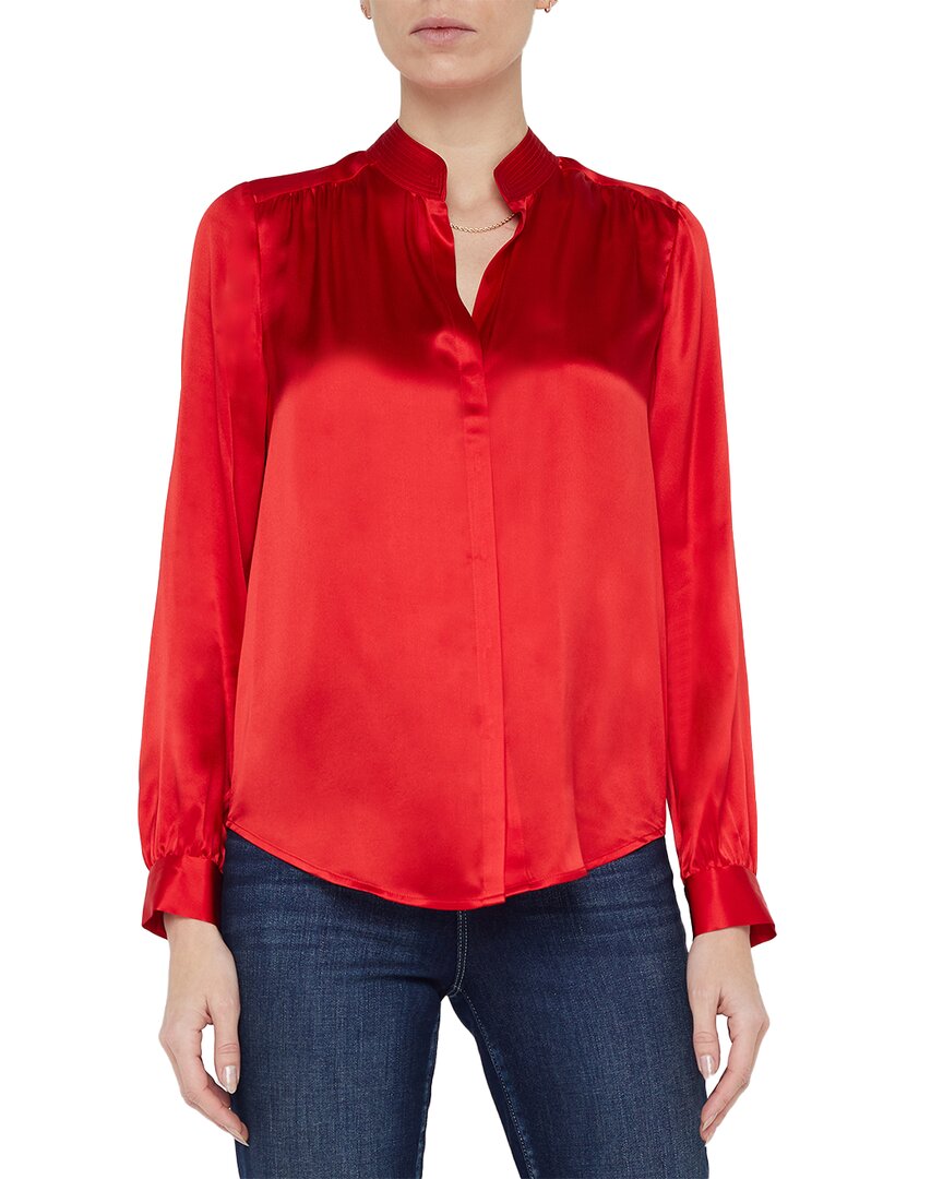 L Agence L'agence Bianca Silk Banded Collar Blouse In Red