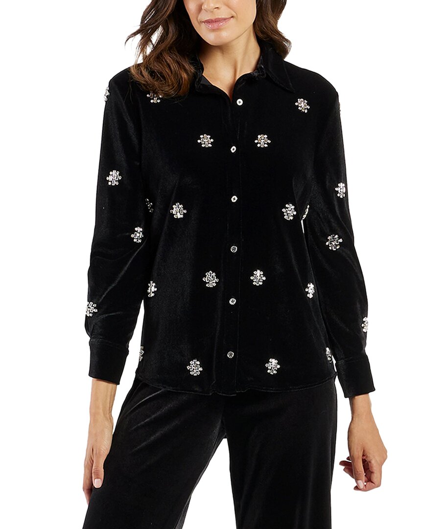 Jude Connally Brandy Velvet Studded Point Collar Shirt In Black Sparkle In Black