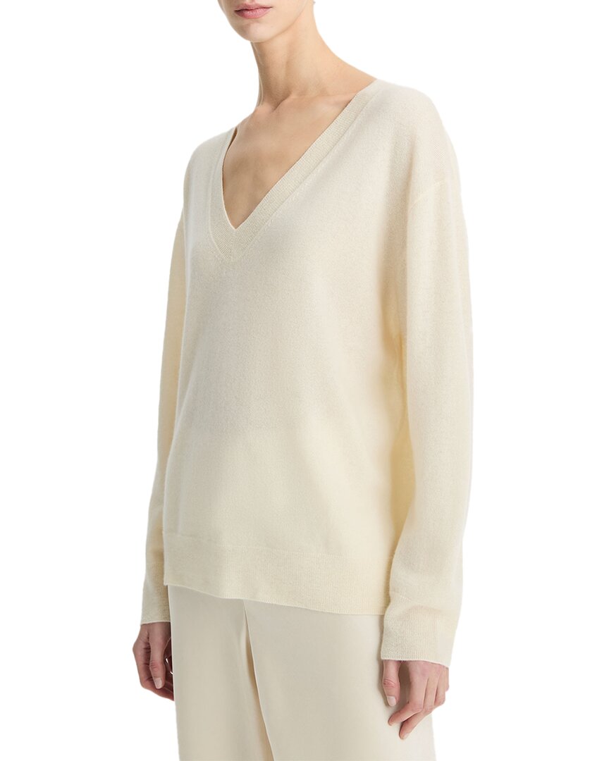 Vince Silk & Cashmere-blend Deep V-neck Sweater In Neutral