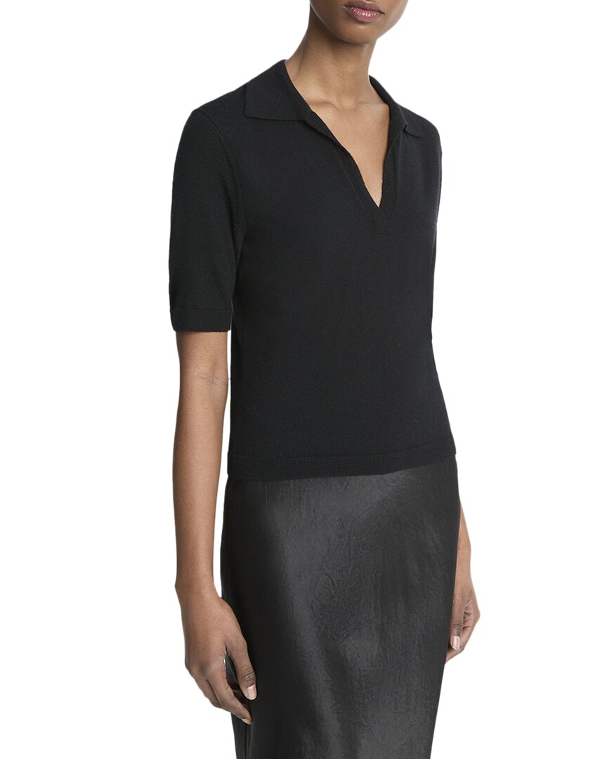 Vince Elbow Sleeve Polo In Black